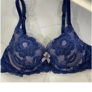 Victoria's Secret Body By Victoria Lined Demi Bra Navy Blue Lace Size 32B